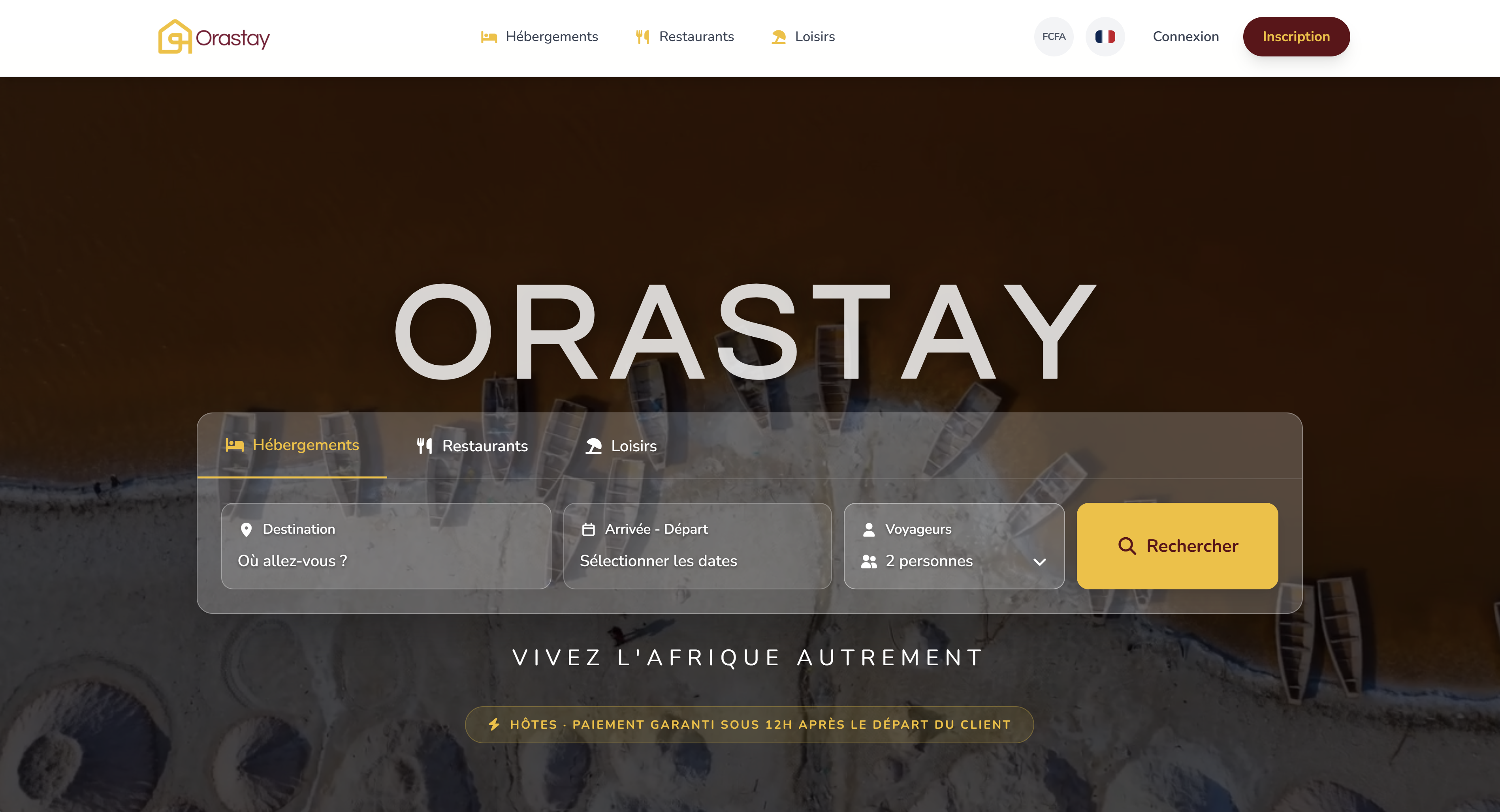 OraStay : page d’accueil avec le formulaire de recherche de séjour